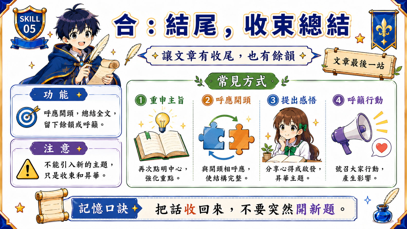 合適的文章結尾方式介紹，說明合的功能、常見方式與注意事項。